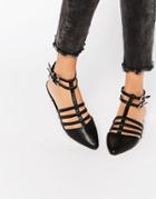 Asos Los Angeles Pointed Caged Ballet Flats - Black