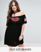 Missguided Plus Floral Embroidered Bardot Dress - Black