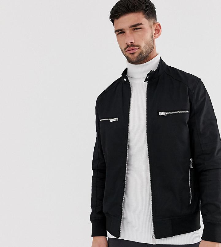 River Island Racer Jacket In Black - Black