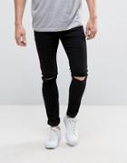 Asos Super Spray On Jeans With Knee Rips In Black - Black