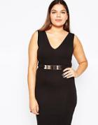 New Look Curve Plunge Neck Bodycon Dress With Metal Trim - Black