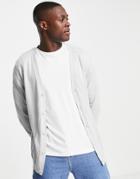 Asos Design Knitted Cotton Cardigan In Gray-grey