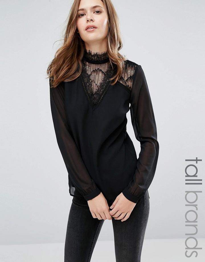 Vero Moda Tall Lace Detail Skater Dress - Black