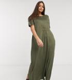 Vero Moda Curve Maxi Dress With Open Back In Khaki-green