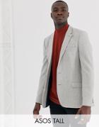 Asos Design Tall Skinny Wool Mix Blazer With Wide Herringbone In Gray - Gray