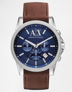 Armani Exchange Leather Strap Watch Ax2501 - Brown