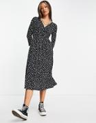 Only Wrap Midi Dress In Spot Print-black