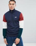 Jack & Jones Originals Sweatshirt With Retor Block Sleeve And 3/4 Zip Neck - Navy