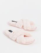 Pour Moi Faux Fur Crossover Slider Slipper In Pink
