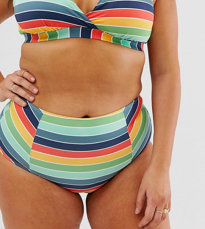 Modcloth Madison High Waist Bikini Bottom In Multi Stripe - Multi