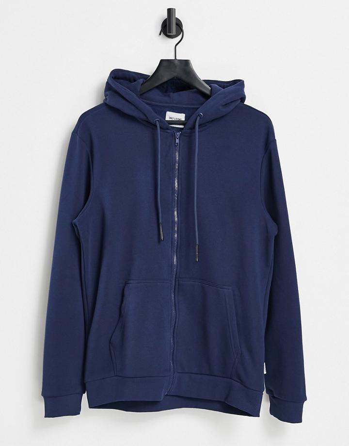 Only & Sons Zip Through Hoodie In Blue-blues