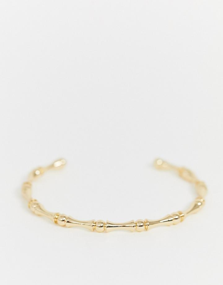 Asos Design Cuff Bracelet In Bamboo Ball Design In Gold Tone - Gold