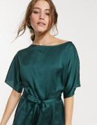 Lipsy Fluted Sleeve Blouse With Belt Detail In Green