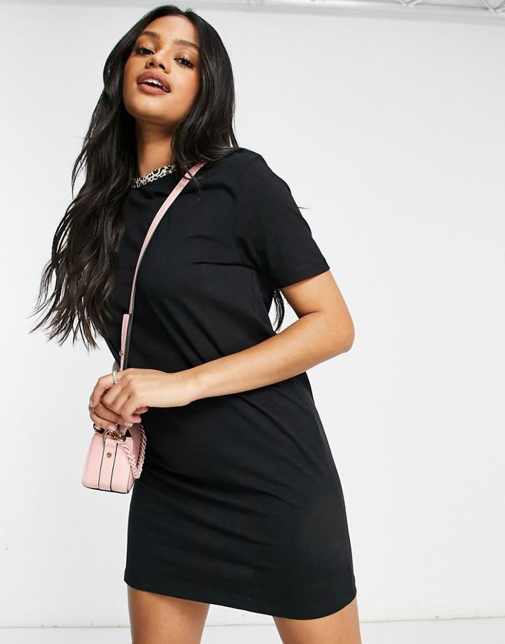 Brave Soul Dawn Leopard Contrast Ringer T-shirt Dress-black