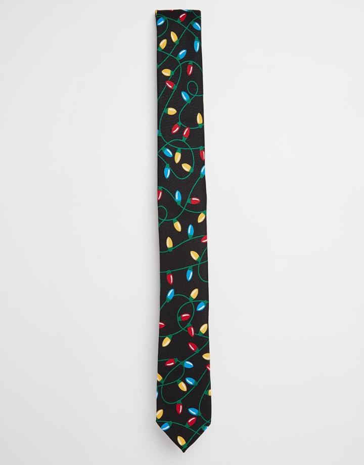 Asos Holidays Tie With Tree Light Print - Black