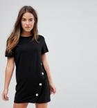 Asos Petite T-shirt Mini Dress With Popper Detail - Black