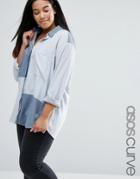 Asos Curve Oversized Twill Shirt In Color Block - Blue