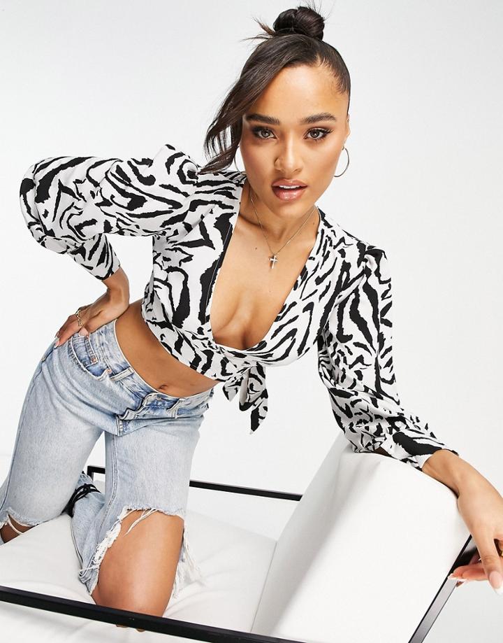 Parisian Tie Front Shirt In Monochrome Print-black