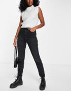 Stradivarius Slim Mom Jean With Crystals In Black