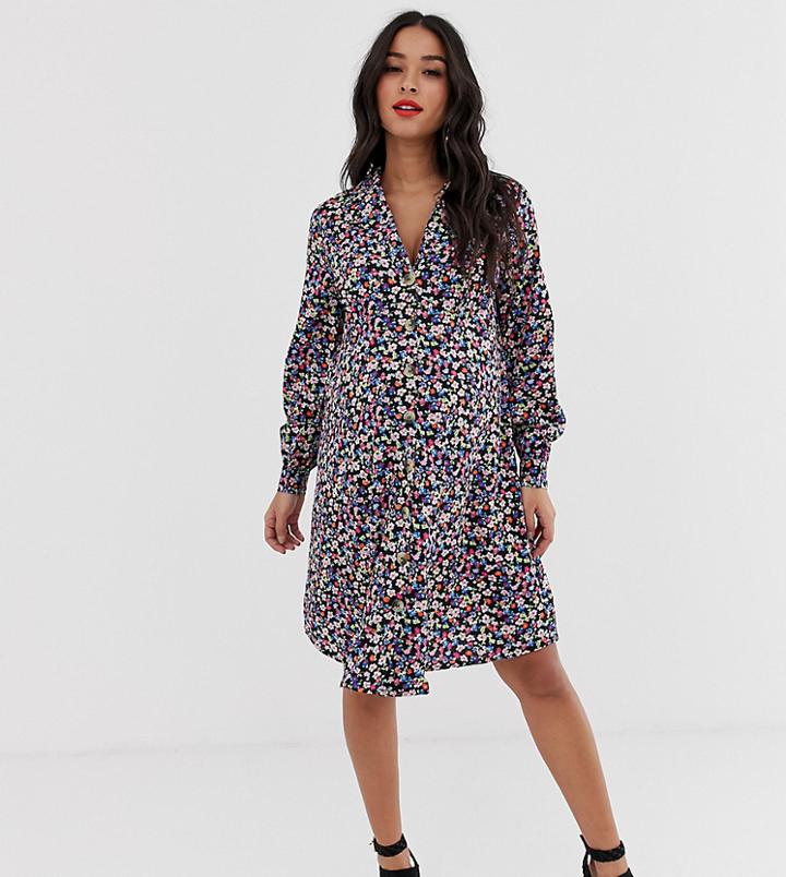 New Look Maternity Floral Button Dress In Black - Black