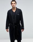 Hugo Boss Cotton Dressing Gown In Black - Black