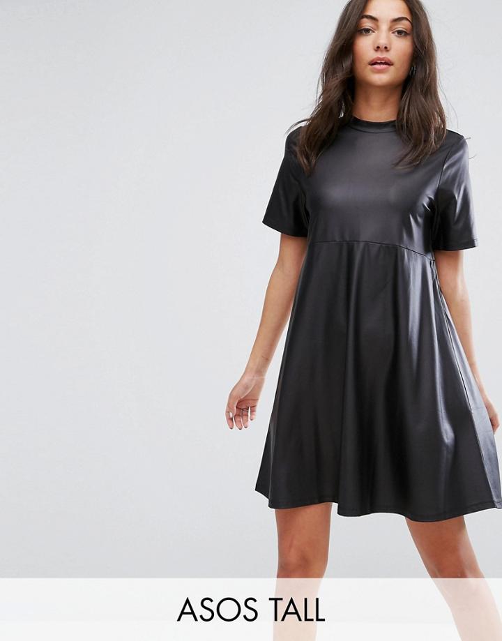 Asos Tall Mini T-shirt Dress In Pu - Black