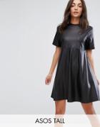 Asos Tall Mini T-shirt Dress In Pu - Black