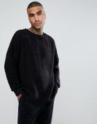Mennace Oversized Borg Sweatshirt With Drop Shoulder - Black