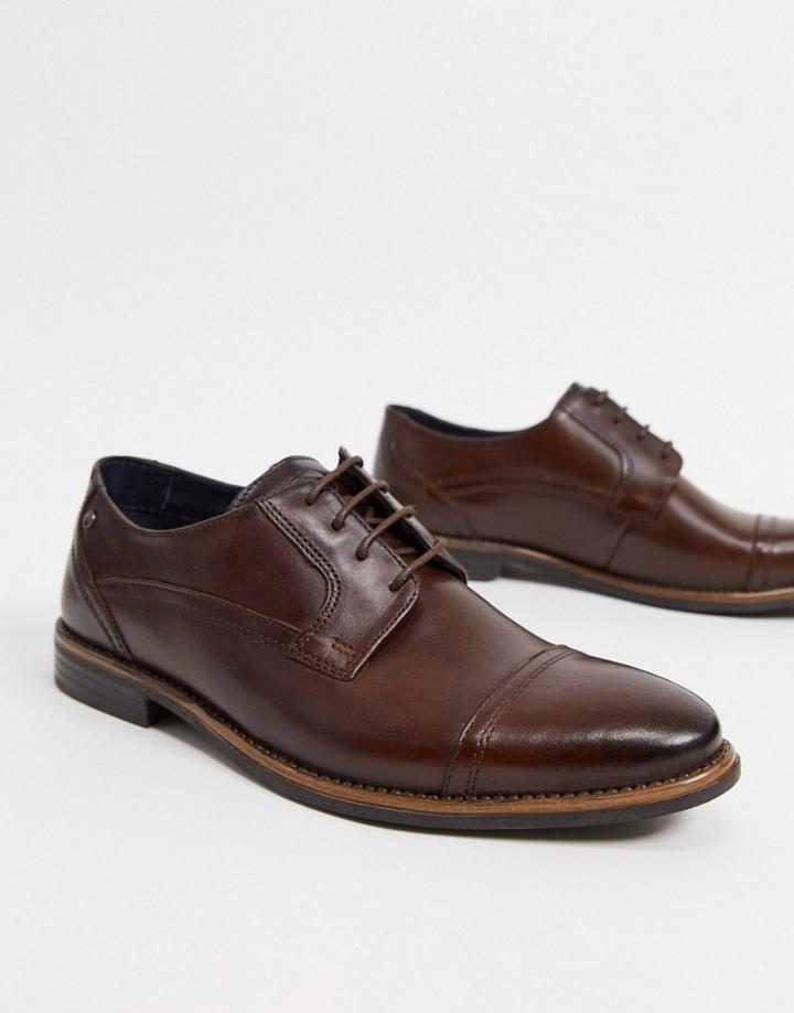 Base London Navara Lace Up Toe Cap Shoes In Brown Leather