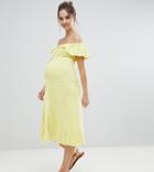 Asos Maternity Off Shoulder Button Through Midi Sundress In Gingham - Multi