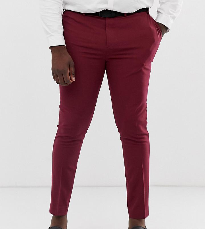 Asos Design Plus Super Skinny Tuxedo Suit Pants In Burgundy-red