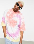Asos Design Oversized T-shirt In Orange And Pink Tie Dye-multi