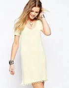 Asos Swing Dress In Knit With Pom Pom Detail With T-shirt Sleeve - Cream
