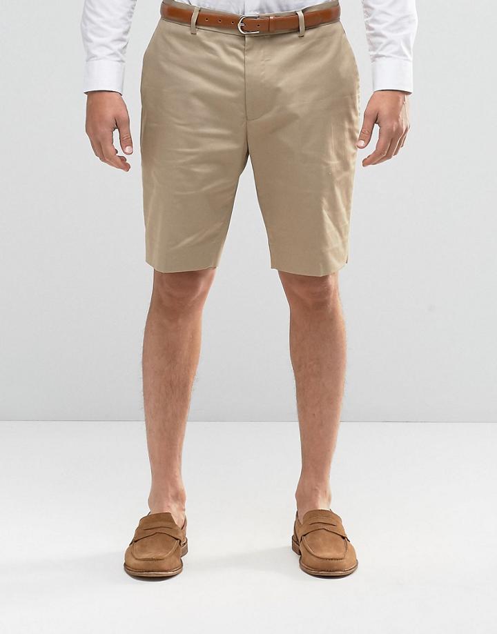 Asos Skinny Mid Length Shorts In Stone - Camel