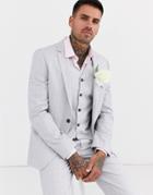 Asos Design Wedding Slim Suit Jacket In Windowpane Check In Ice Gray-grey