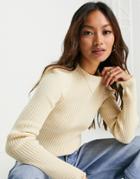 Asos Design Crew Neck Sweater In Contrast Rib Detail In Beige-neutral
