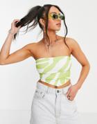 Another Reason Tie Back Bandeau Crop Top In Green Tiger