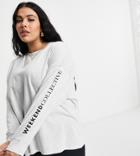 Asos Weekend Collective Curve Oversized Long Sleeve T-shirt With Back Logo In Ice Heather-white