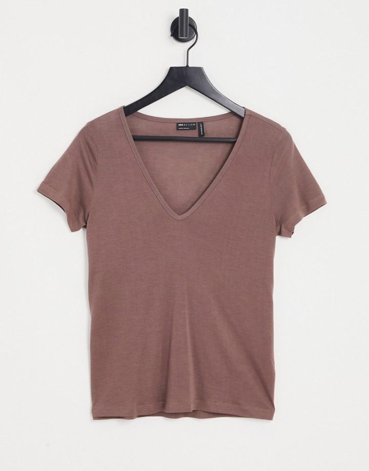 Asos Design Relaxed V Neck T-shirt In Brown