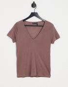 Asos Design Relaxed V Neck T-shirt In Brown