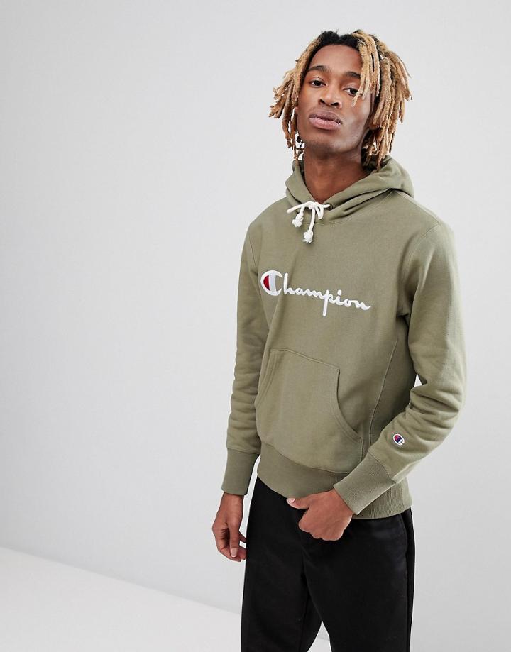 Champion Hoodie With Large Logo In Green - Green