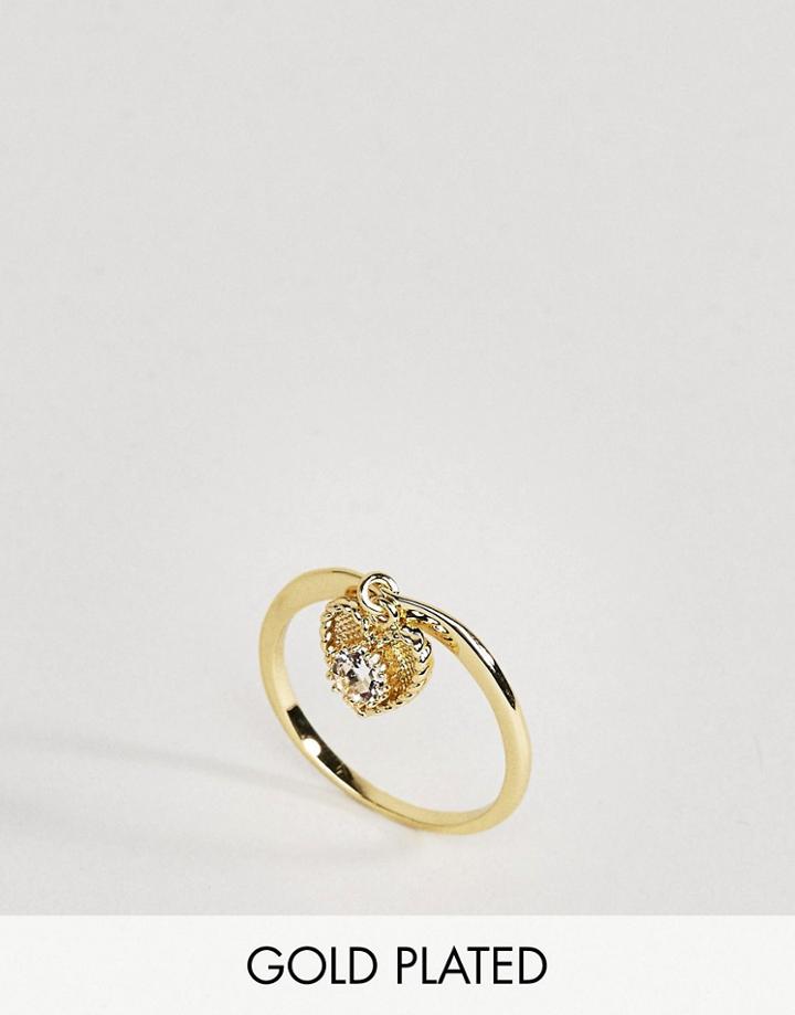 Rock N Rose April Semi Precious Clear Quartz Birthstone Ring - Gold