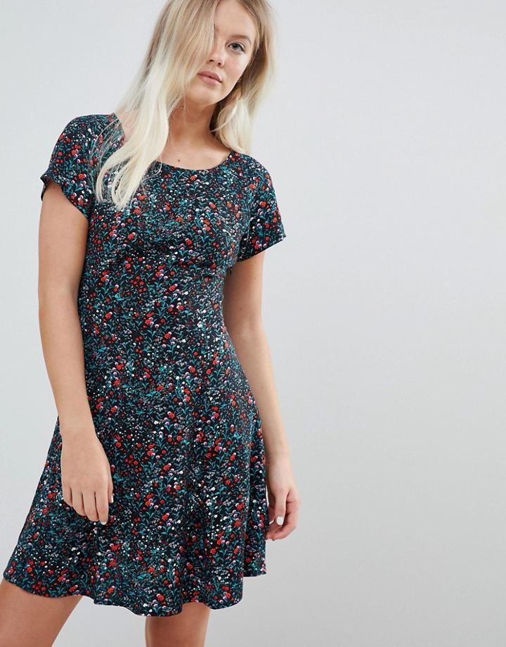 Weekday Back Swing Dress In Ditsy Print - Black