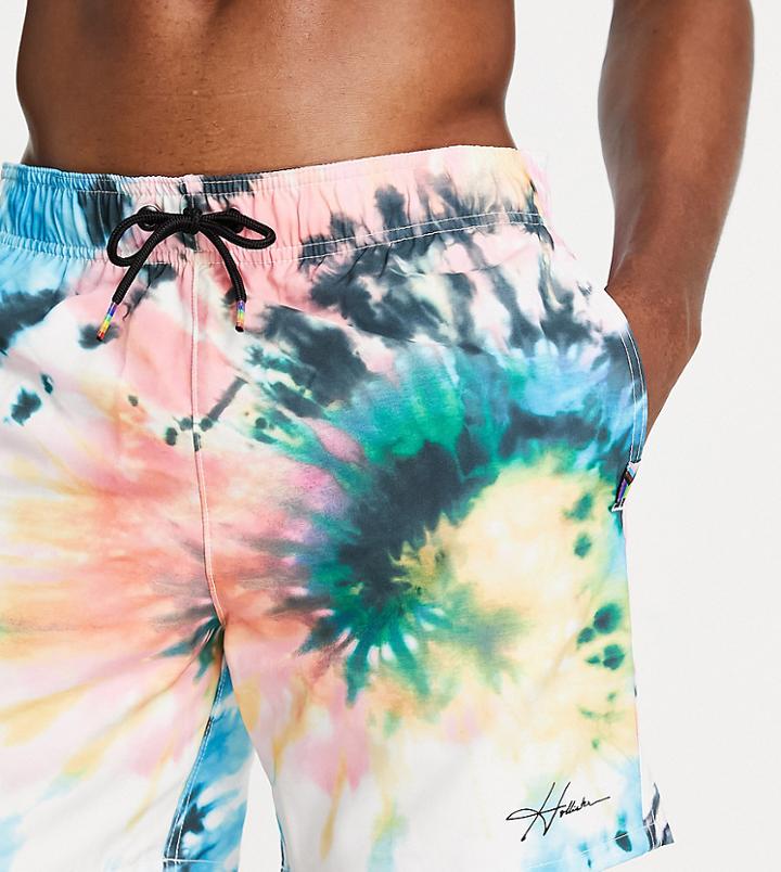 Hollister Pride Capsule Guard Logo Rainbow Tie Dye Print Swim Shorts In Multi