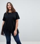 Asos Curve Lace Ruffle Hem T-shirt - Black