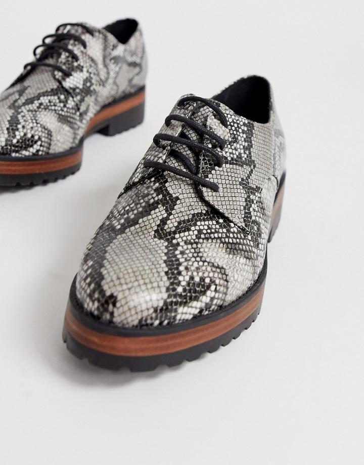 Asos Design Manner Flats Shoes In Snake - Beige