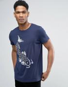 Esprit Slim Fit T-shirt With Japanese Fish Print - Navy