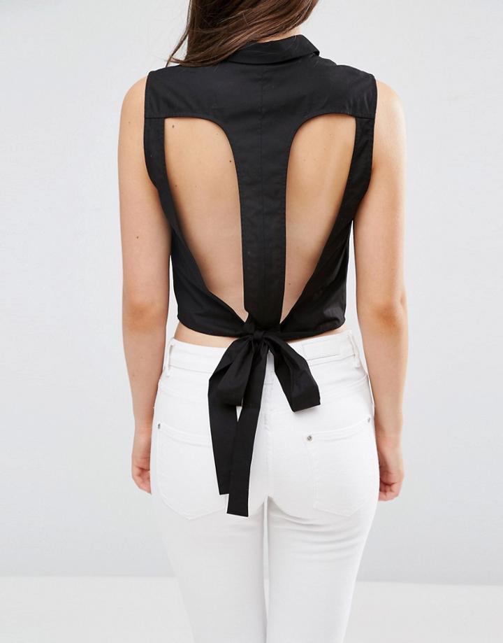 Vero Moda Kayla Cut Out Cropped Shirt - Black