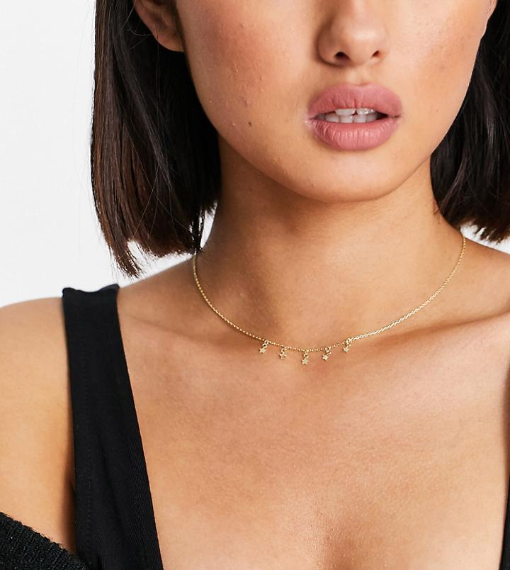 Kingsley Ryan Curve Sterling Silver Gold Plated Choker Necklace With Star Pendants