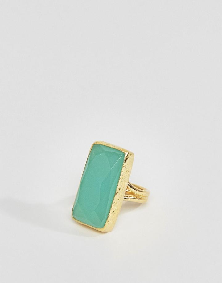 Ottoman Hands Large Rectangle Aqua Ring - Gold